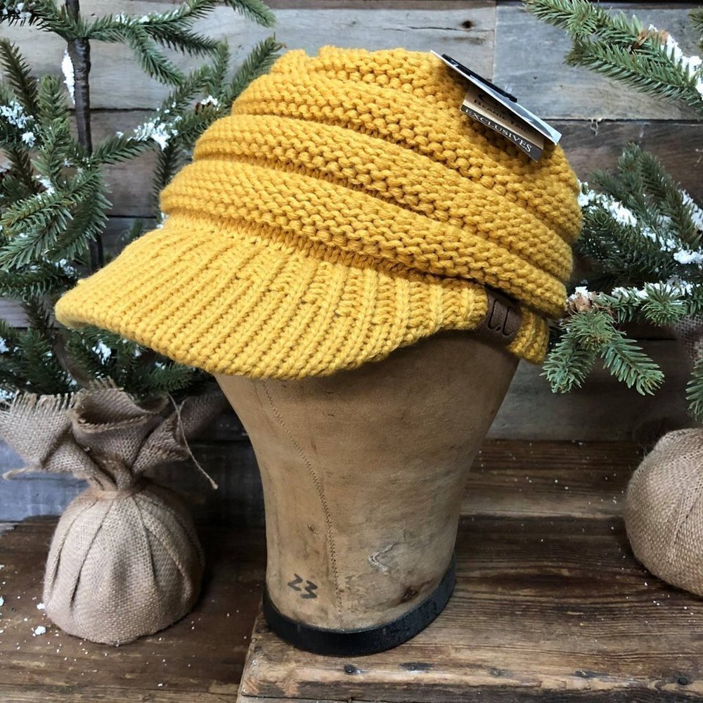 NWT CC Beanie Tail Mustard Knit Hat w/ Bill | Toboggan | Winter Hat